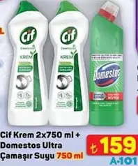 CİF KREM 2X750 ML+ DOMESTOS ULTRA ÇAMAŞIR SUYU 750 ML